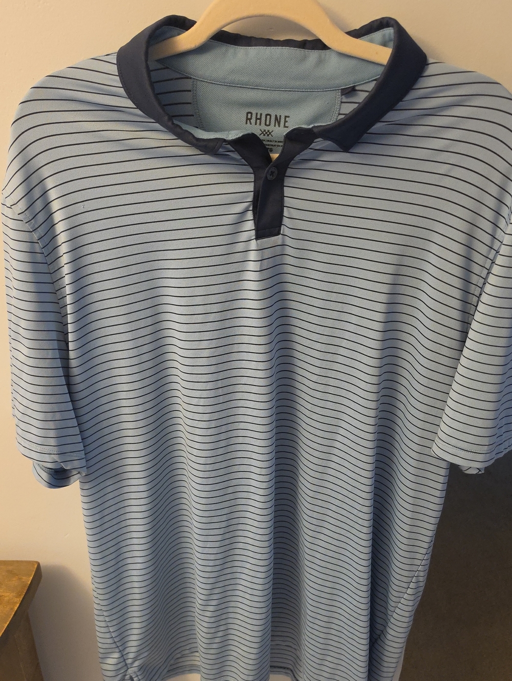 RHONE Light Blue Polo with Navy Trim